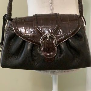 BRIGHTON small black shoulder bag brown croc trim
